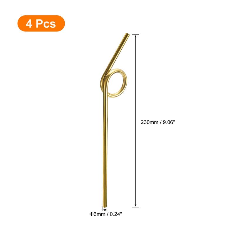 4Pcs 9.1" Curly Shape Stainless Steel Straws Reusable Metal Straw - Gold Tone