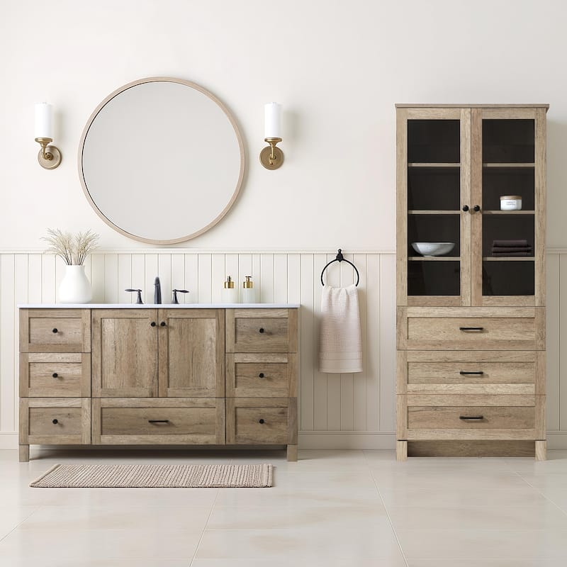 Fresco 16-28 Inch Bath Storage Glass Cabinet