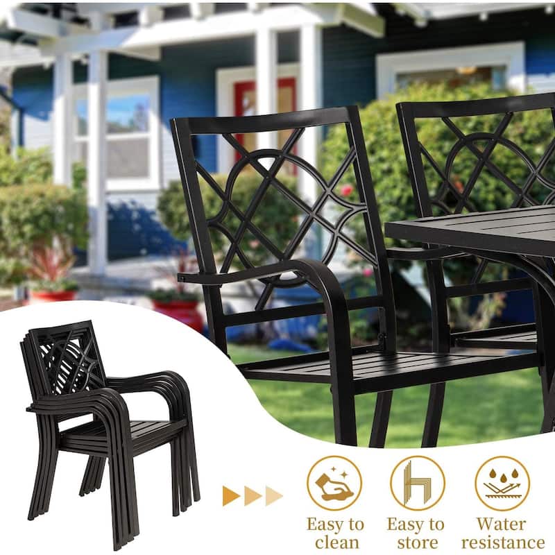 Outdoor Patio Metal Stackable Dining Chairs with Armrest Set of 4/6