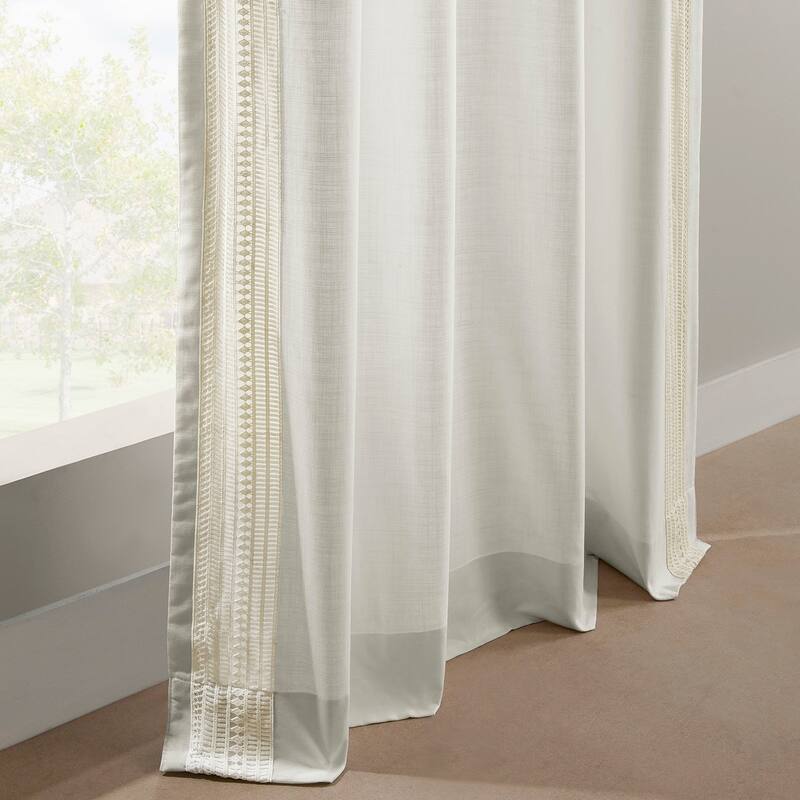 Exclusive Fabrics Bordered Textured Cotton Curtains For Bedroom & Living Room Curtains - Single Panel Drapes