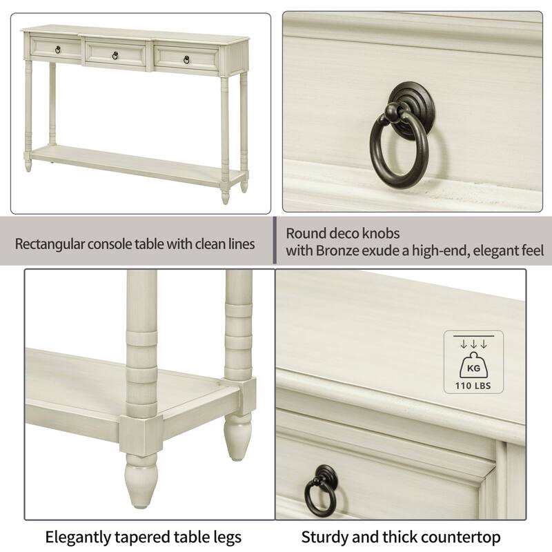 Console Table Sofa Table with Drawers for Entryway with Drawers and Shelf