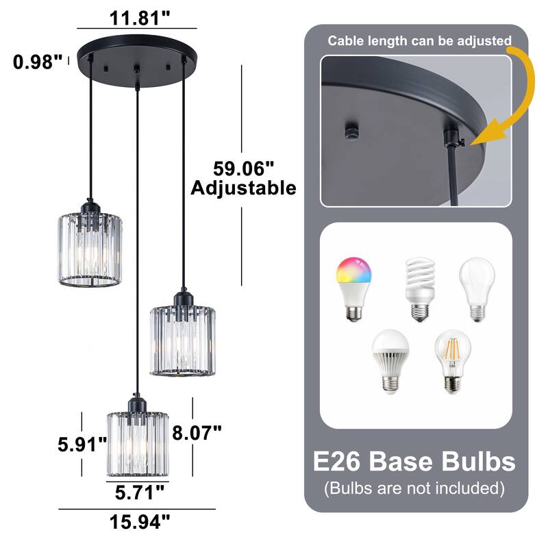 Starsky 3-Light Modern Linear / Cluster Pendant Light with Glass Shade