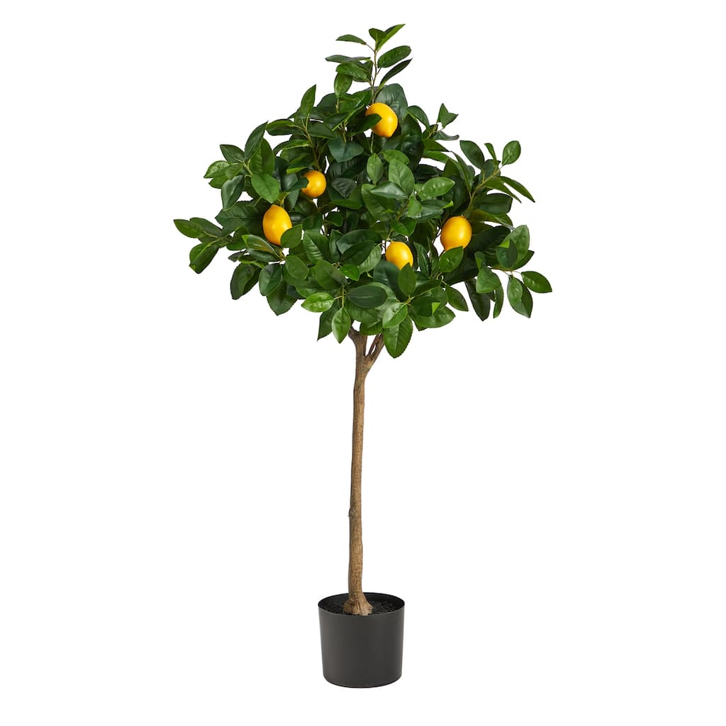 Artificial Lemon Tree 4ft - Modern Faux Tree with Planter - Home Decor Accent - Green - 51-60 Inches