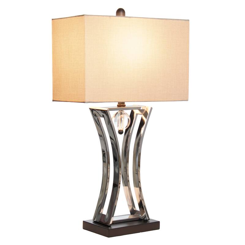 27.5" Tall Rectangular Shade Table Lamp Chrome Base 3-Way Switch Perfect for Desk or Living Room - 15”L x 8”W x 27.50”H