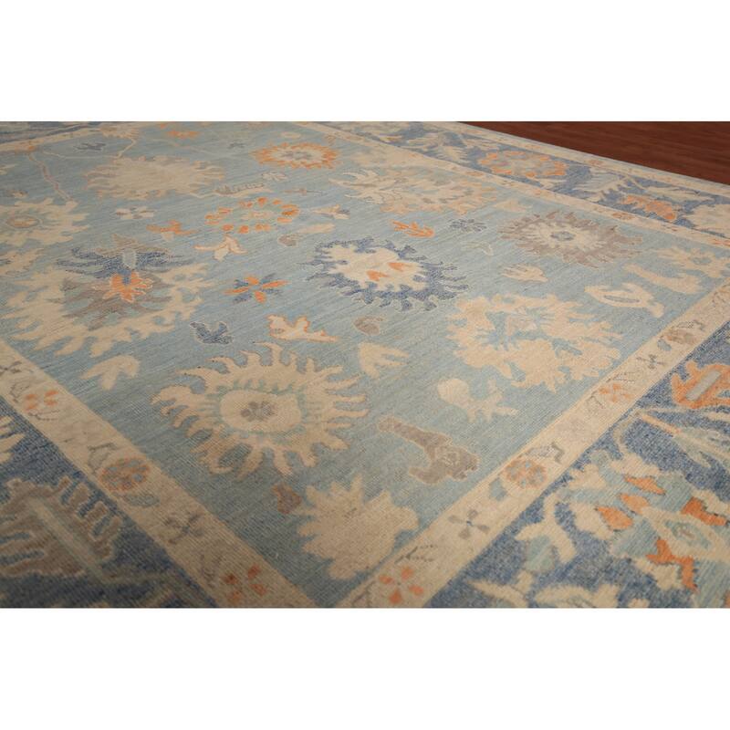 Vegetable Dye Oushak Turkish Area Rug Hand-Knotted Floral Wool Carpet - 8'0" x 9'9"