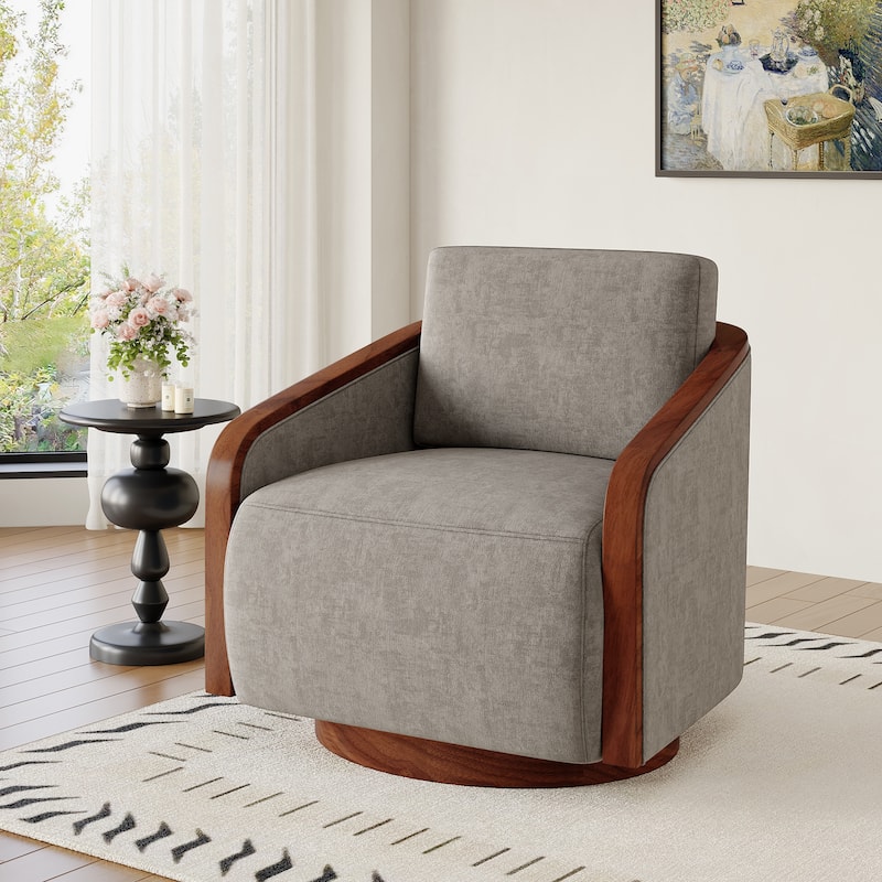 Modern Upholstered Swivel Accent Chair - Light Brown