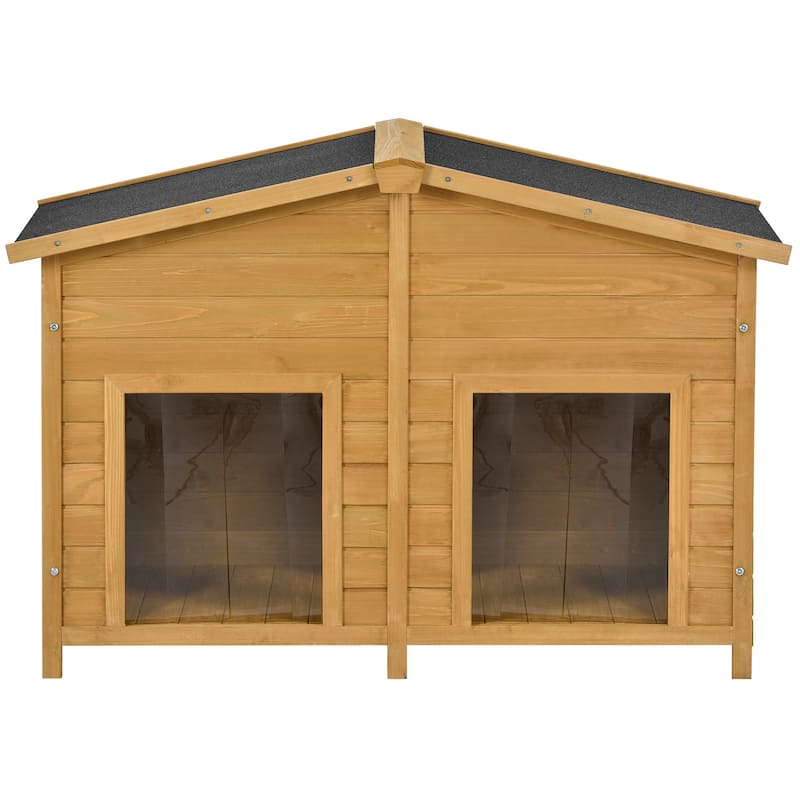 Outdoor Wooden Elevated Dog House Pet House with Porch, 2 Doors, Ventilated, Waterproof, Suitable for Small and Medium Dogs