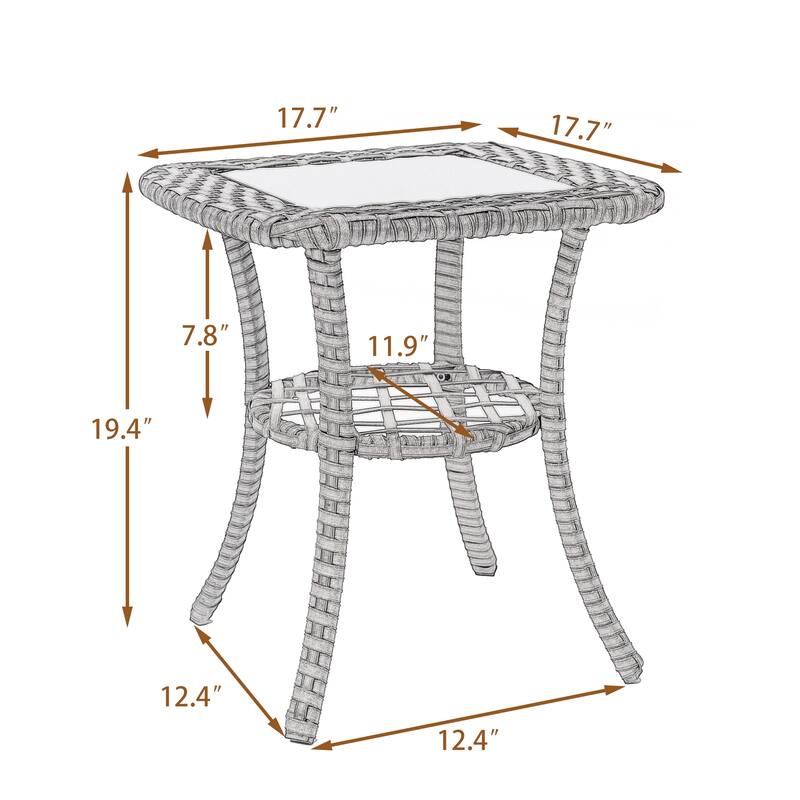 Outdoor Rattan Conversation Swivel Chair Set of 3 with Table