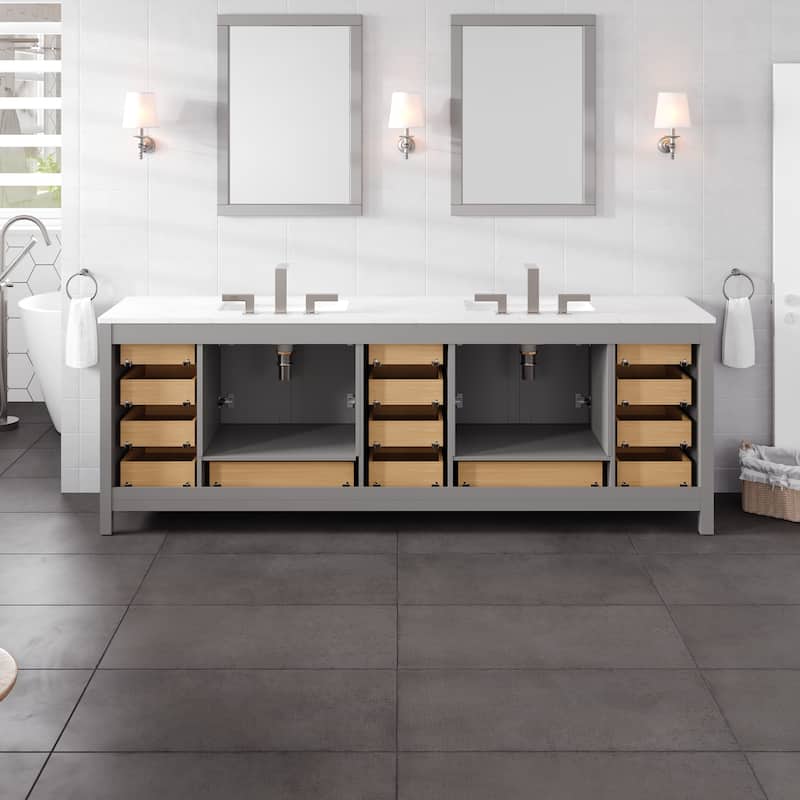 Aberdeen 96 in. Double Sink Bath Vanity with Carrara Quartz Top and Undermount Porcelain Sinks - 96"