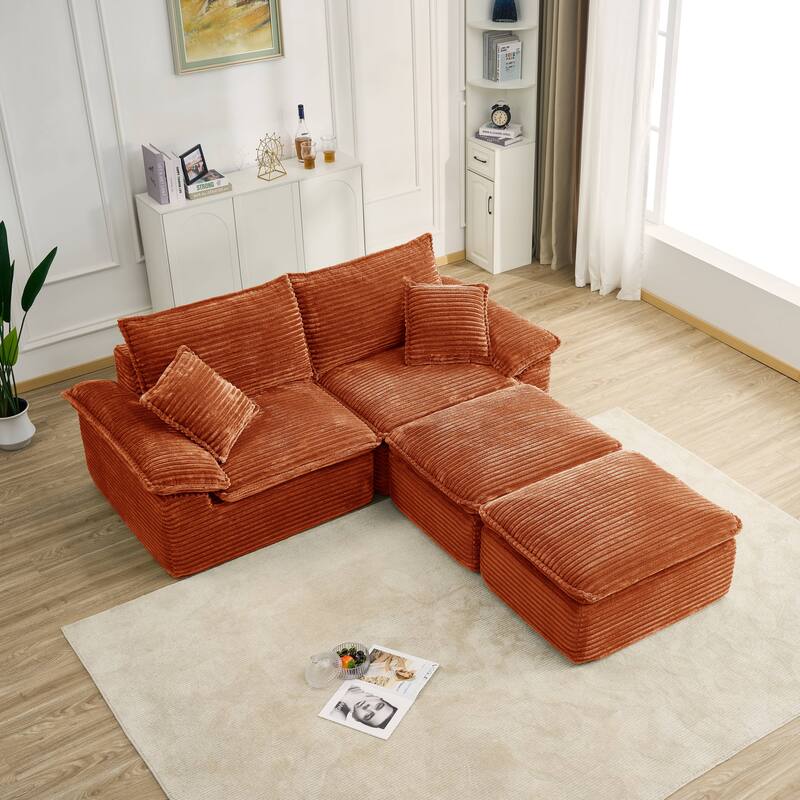Rossetta 2-Seat Oversized Personalized Corduroy Soft Modular No Assembly Sofa with 2 Movable Ottoman