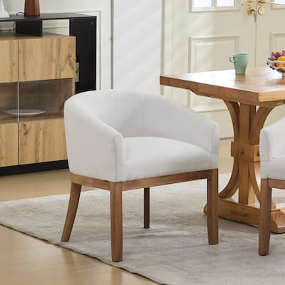 Mid-Century Modern Linen Upholstered Barrel Dining Chairs with Arms