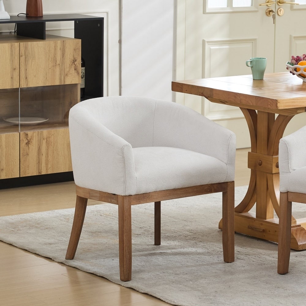 Mid-Century Modern Linen Upholstered Barrel Dining Chairs with Arms