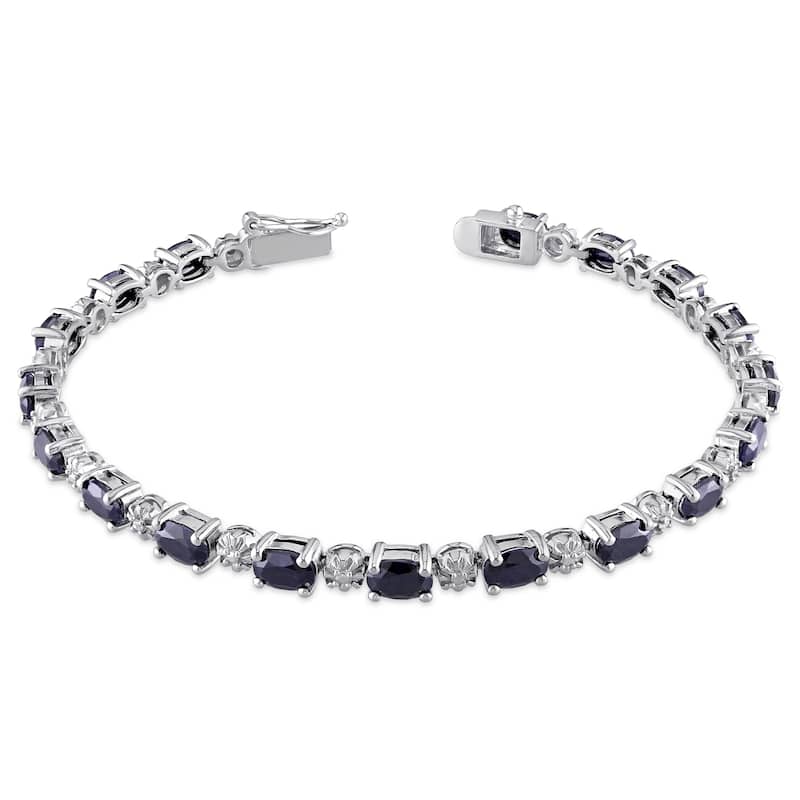 Miadora 11 1/6ct TGW Black Sapphire Tennis Bracelet Sterling Silver - 7.25 in x 4.5 mm x 4.2 mm