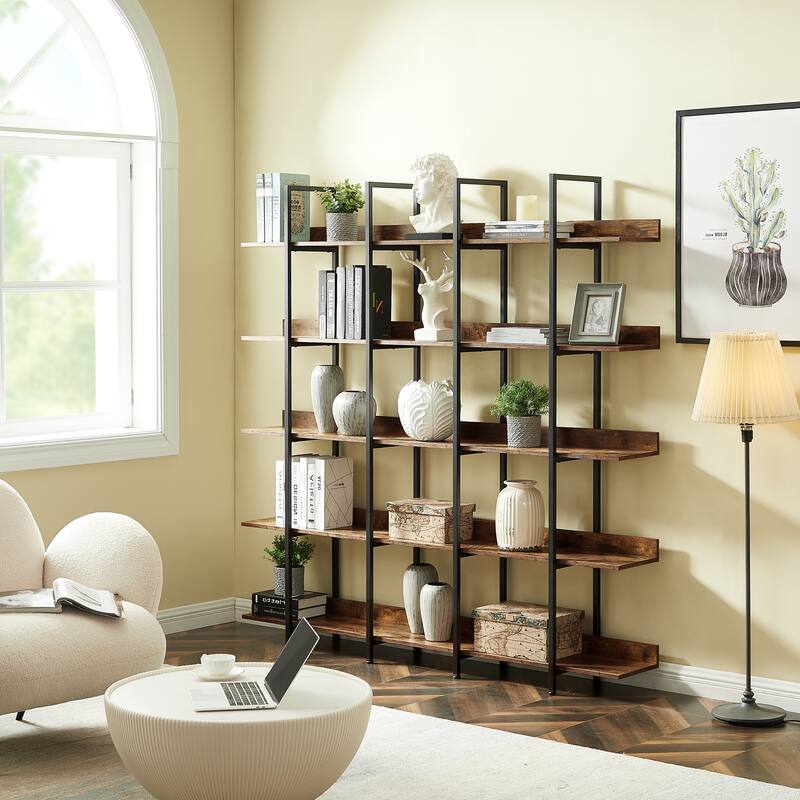 5 Tier Bookshelf Office Bookshelf Metal Frame MDF Board Industrial Style