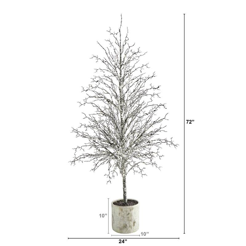 6' Potted Artificial Snowed Twig Potted Christmas Tree