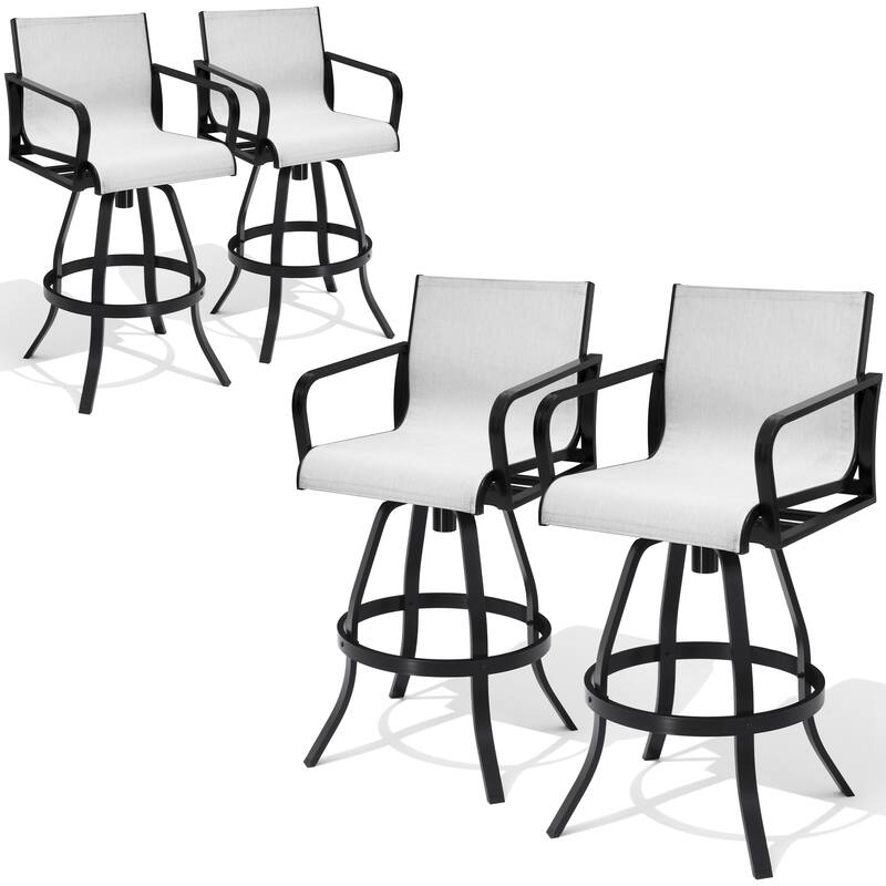 Outdoor Indoor Patio Aluminum Premium Sunbrella Fabric Swivel Barstools - AUGUSTINEOYSTER - 4-Piece