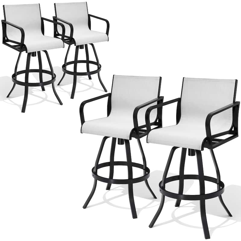 Outdoor Patio Aluminum Sunbrella Fabric Swivel Barstools - AUGUSTINEOYSTER-4PC