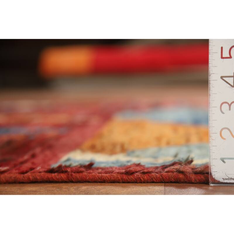 Geometric Moroccan Oriental Area Rug Handmade Red Wool Carpet - 6'4" x 8'9"