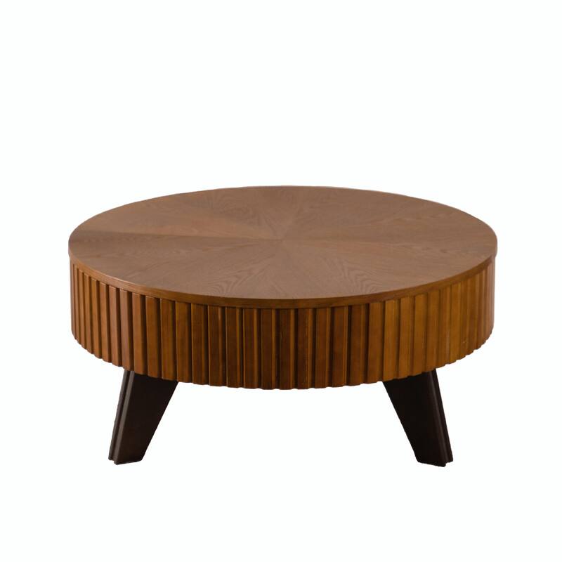 Retro Round Coffee Table with Storage