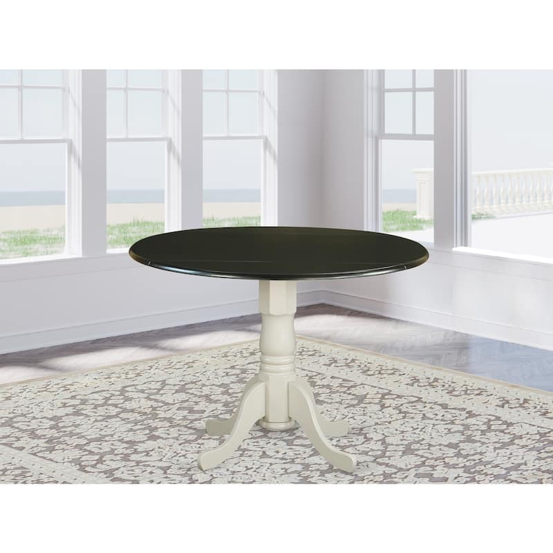 Round Kitchen Drop Leaf Dining Table - Black and Linen White Finish Compact Table for Kitchens - 42