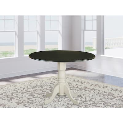 Round Kitchen Drop Leaf Dining Table - Black and Linen White Finish Compact Table for Kitchens - 42