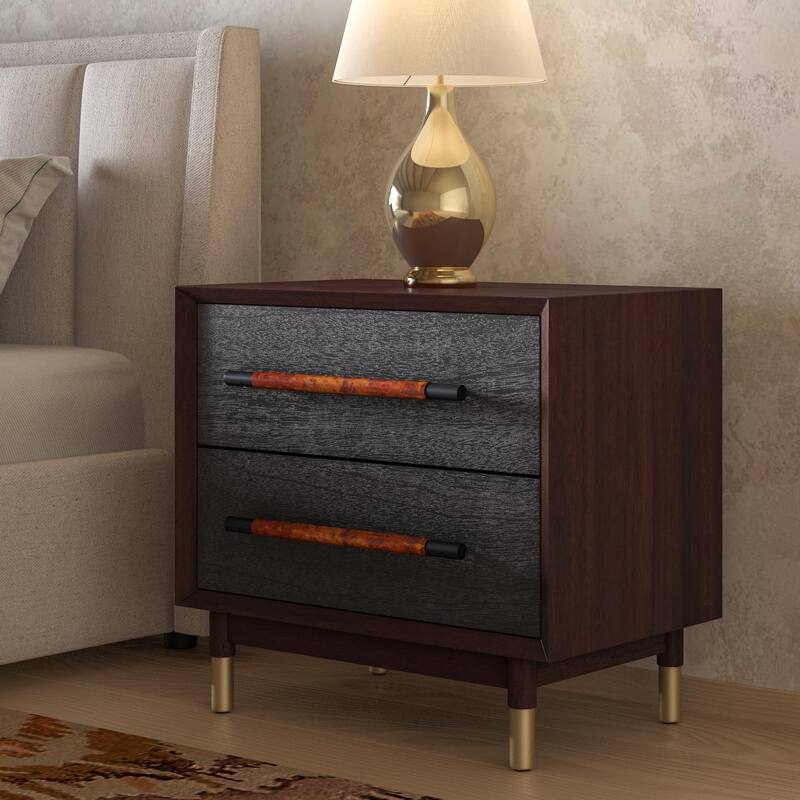 NPD Furniture Callan Nightstand / Side Table 2 Drawers, Dark Walnut