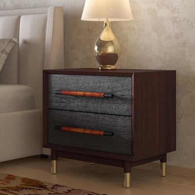 NPD Furniture Callan Nightstand / Side Table 2 Drawers, Dark Walnut