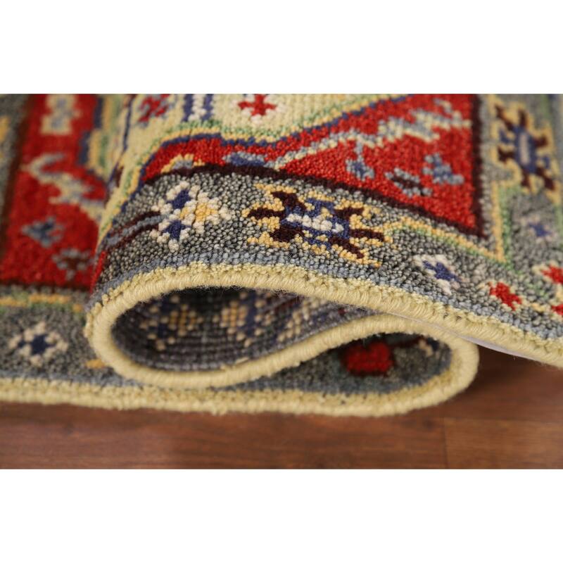 Geometric Kazak Indian Foyer Rug Hand-Knotted Wool Carpet - 2'0" x 3'0"