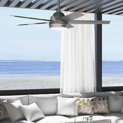 Hunter 52" Skyflow Outdoor Ceiling Fan w/ LED Light Kit, Wall Control - Coastal Modern Contemporary - WeatherMax - WET-RATED!