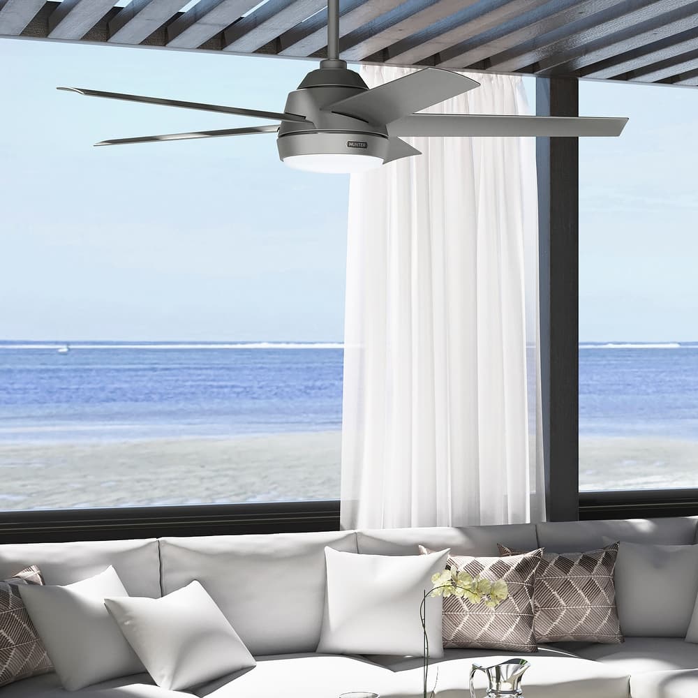 Hunter 52" Skyflow Outdoor Ceiling Fan w/ LED Light Kit, Wall Control - Coastal Modern Contemporary - WeatherMax - WET-RATED!