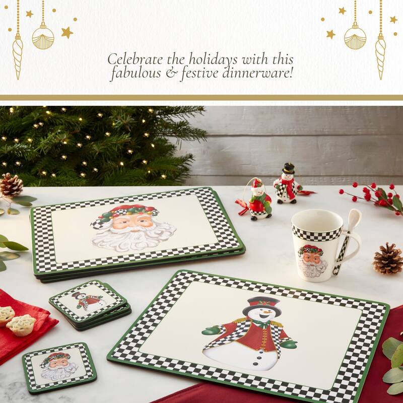 Spode Christmas Tree Black and White Mug and Spoon Set