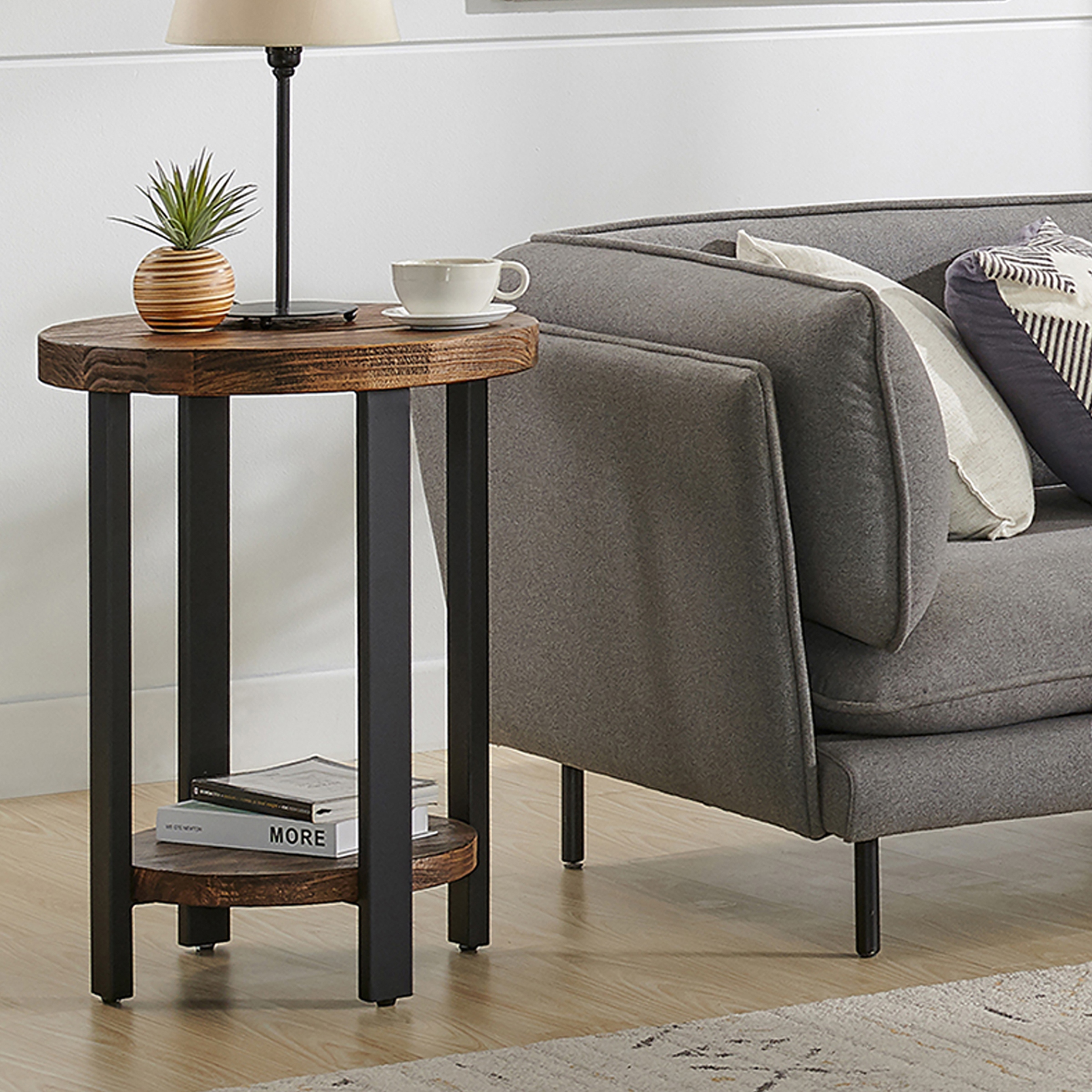 Carbon loft opsten industrial brown wood shop end table