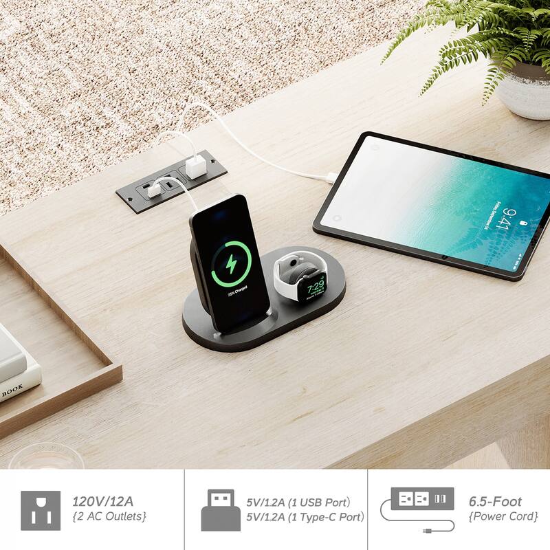 58" Executive Desk with 5 Drawers&Charging Station for Home Office