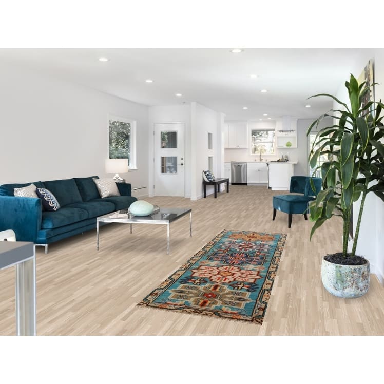 Hand Knotted Oriental 100% Wool Carpet Traditional Geometric Navy Blue & Blues Kazak Runner Rug - 8' 1'' X 2' 7''