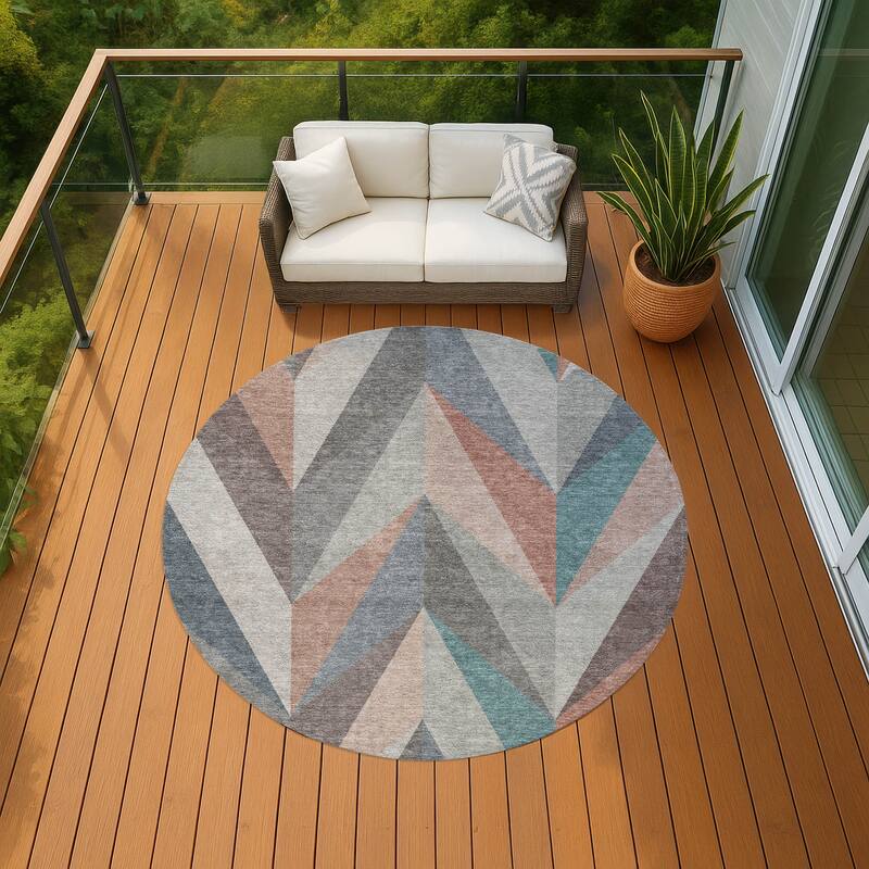 Machine Washable Indoor/ Outdoor Modern Chevron Chantille Rug - Copper - 8' x 8'