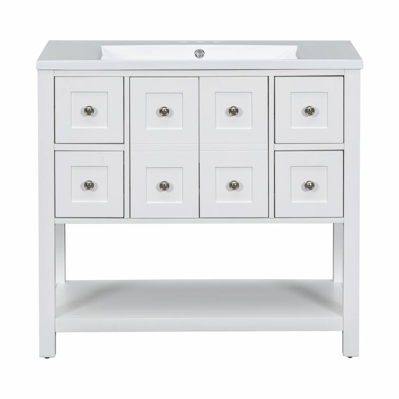 36'' Freestanding Bathroom Vanity Cabinet with 4 Drawers and Soft-Closing Doors