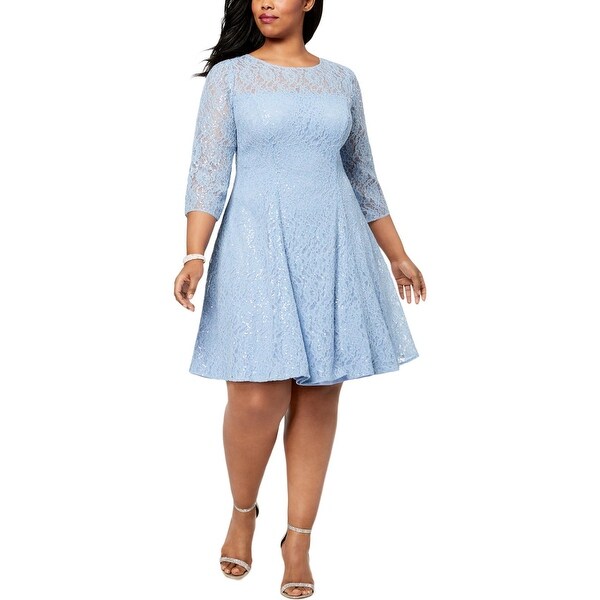 SLNY Womens Plus Cocktail Dress Lace Sequined