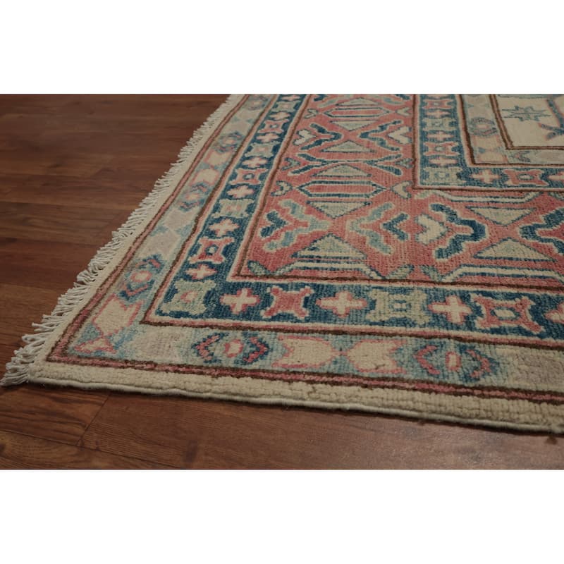 Hand Knotted Oriental 100% Wool Carpet Traditional Geometric Beige & Ivories Kazak Area Rug - 11' 3'' X 8' 7''