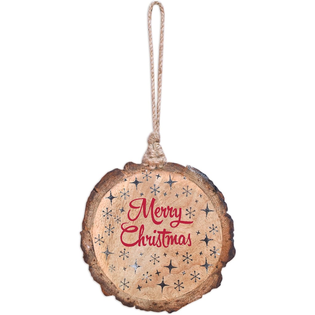 Wood Merry Christmas Orn -Set of 4