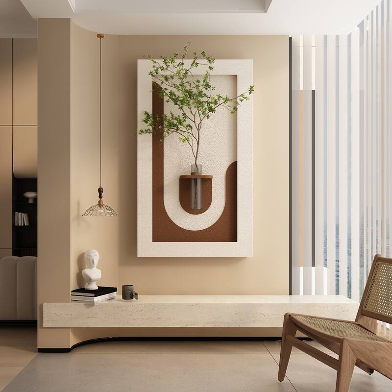 Roomfitters LED Sandstone Wall Art, 3D Round Sculpture with Light and Fake Rabbit Statue, Light Coffee - Light Coffee (Floral) - 23.62 inch x 41.34 inch x 4.72 inch