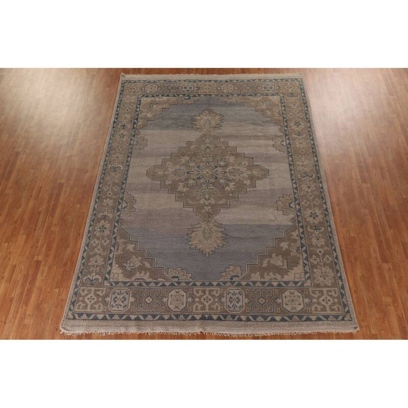 Geometric Oushak Style Area Rug Hand-knotted Oriental Wool Carpet - 8'9"x 11'9"
