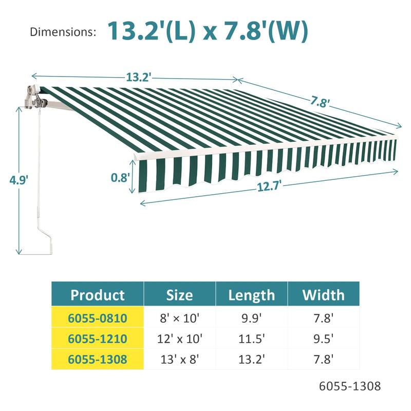 MCombo13x8Feet Manual Retractable Patio Door Window Awning Sunshade Shelter Outdoor Canopy