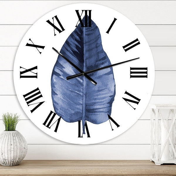 Designart 'Blue Leaf Watercolour On White' Traditional wall clock. Opens flyout.
