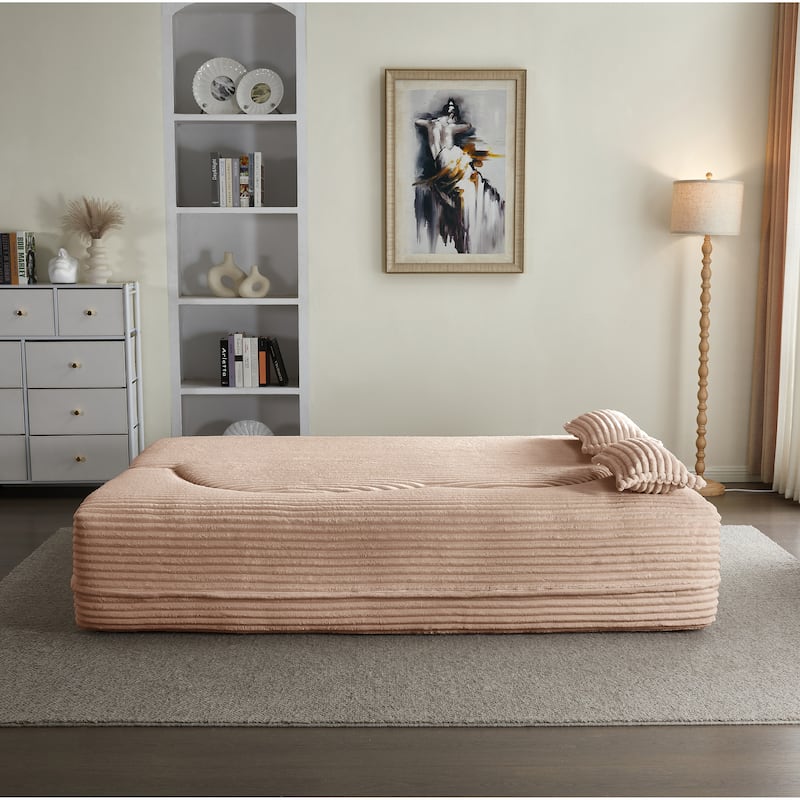 Full Size Floor Sleeper Sofa - 15" Folding Mattress, No Assembly Corduroy Sofa Bed with 2 Pillows