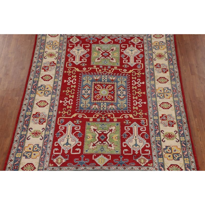 Red Traditional Kazak Oriental Area Rug Hand-Knotted Wool Carpet - 6'7" x 9'8"