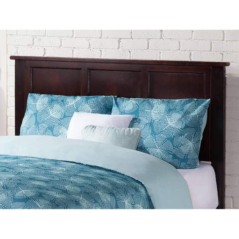 Low Profile Platform Bed - Espresso Wood Slat Bed Frame with Footboard - Beach Style Design