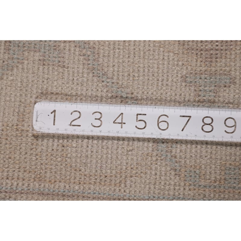 All-Over Beige Oushak Indian Area Rug Hand-Knotted Wool Carpet - 9'2" x 11'8"