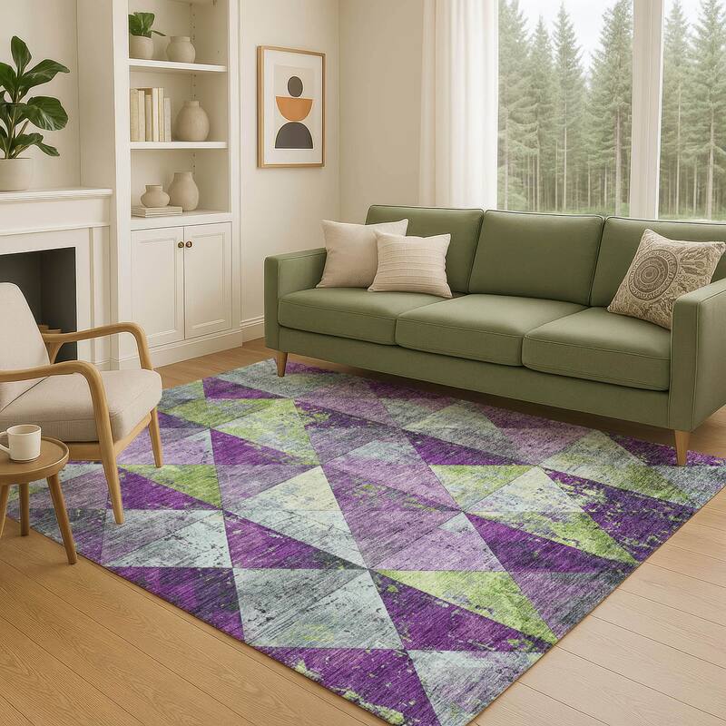Machine Washable Indoor/ Outdoor Contemporary Diamonds Chantille Rug