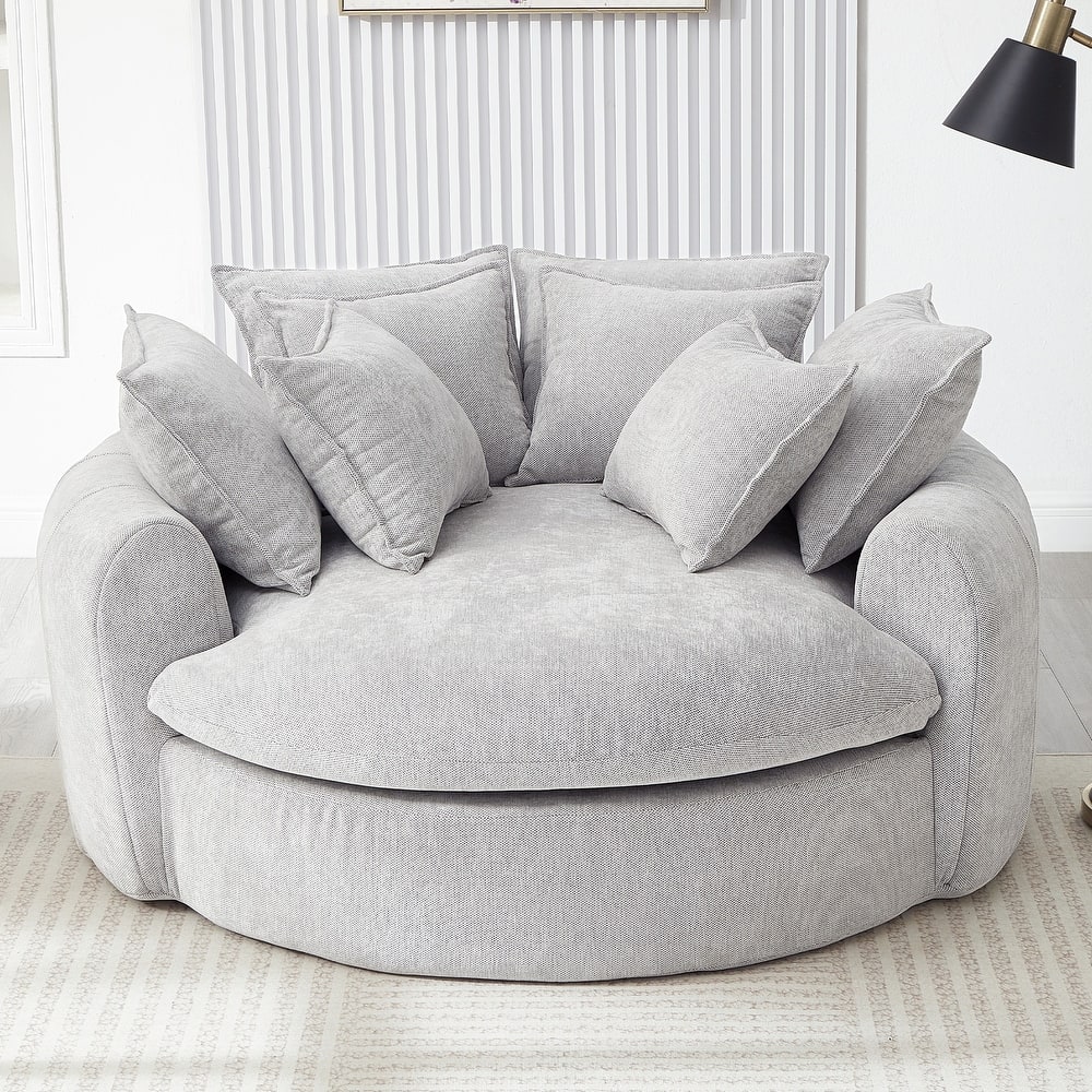 Roomfitters Oversized Round Chaise Sofa 59.8" Upholstered Loveseat with 8 Pillows, Accent Chair for Living Room