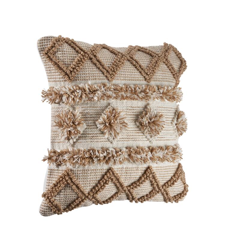 Handwoven Embroidered Diamond Outdoor Square Throw Pillow Cover - 20" - Beige and Cream